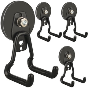 ULIBERMAGNET Upgraded Large Magnetic Hooks,Strong Heavy Duty Magnet Hooks for Power Drill,Broom,Garden Tools, Pegboard, Garage, Workshop, Hardware, 4 Pack Magnet Storage Holder for Hanging(Black)