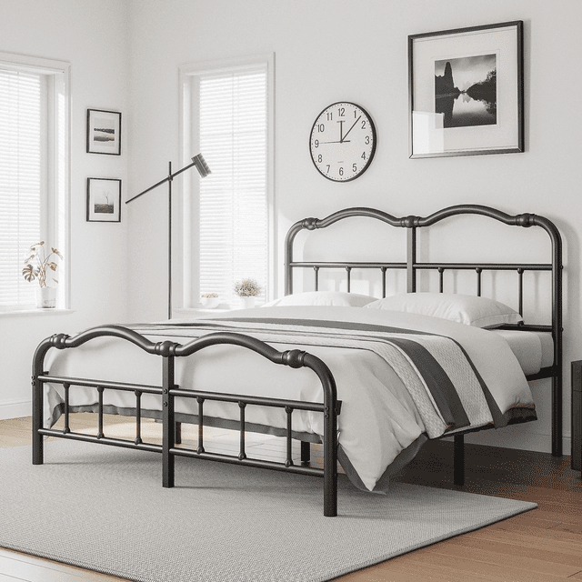 ULIESC Queen Size Metal Platform Bed Frame with Curved Headboard and