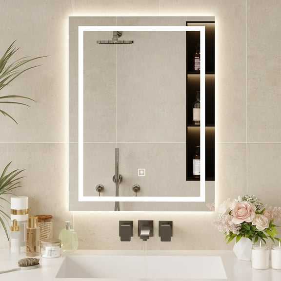 ULIESC 24"x 32" LED Bathroom Mirror with Lights, Wall Mounted Lighted Vanity Mirror with 3 Color Dimmable Lighting for Bathroom