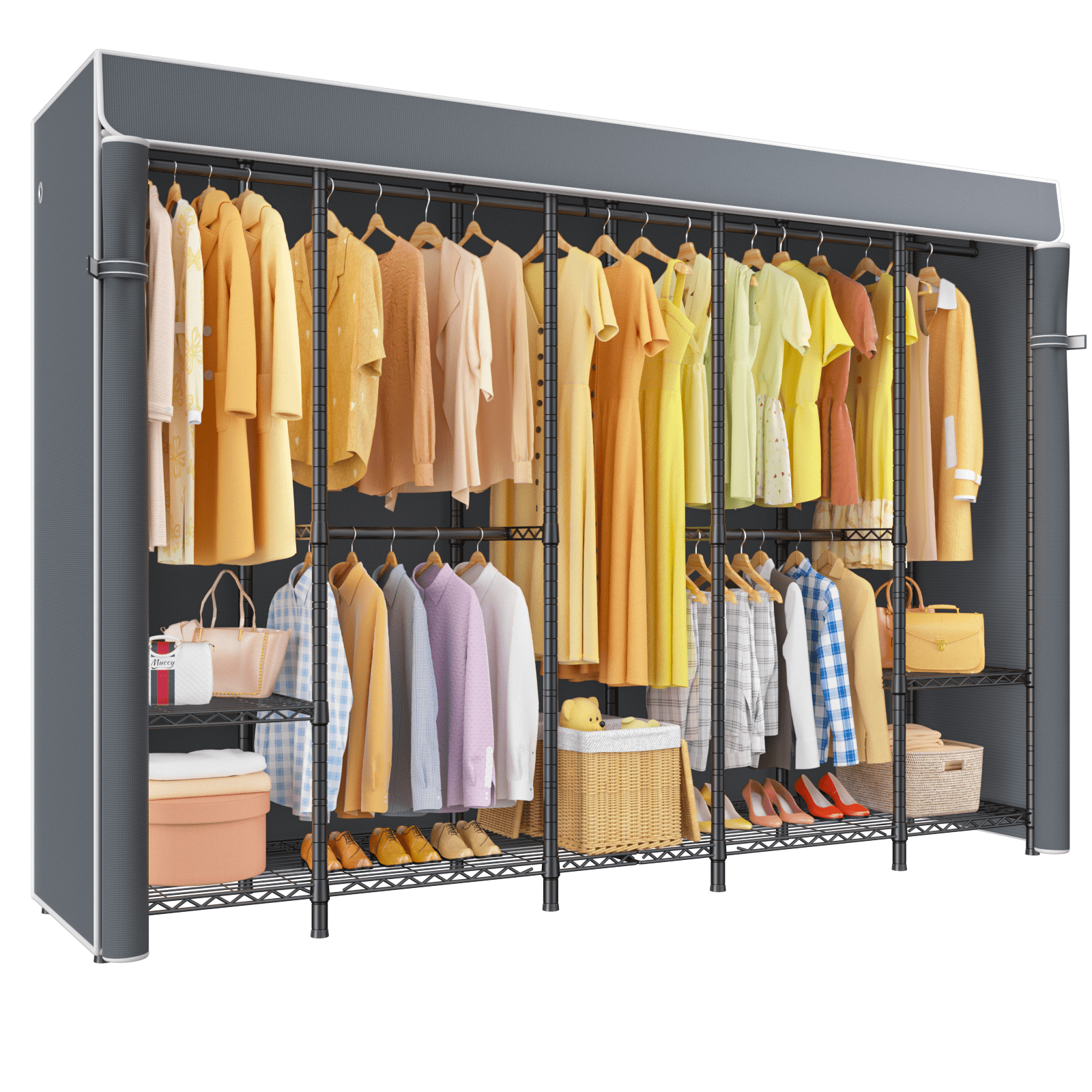 Transportable Clothes Rack ULIFHOME H50C Extra Large Clothes Rack with Cover, Freestanding ...