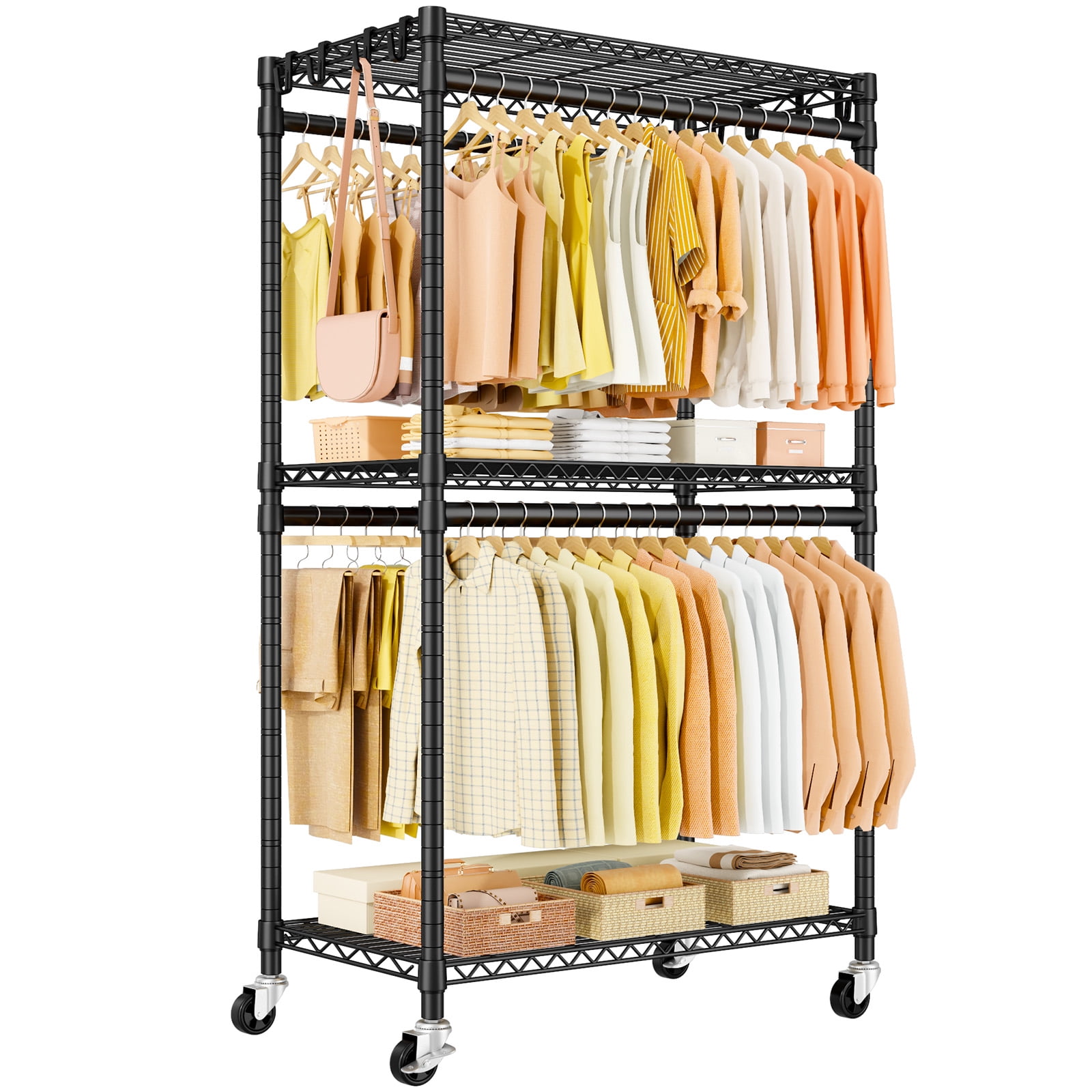 P5 Rolling Clothes Rack, Clothing Racks for Hanging Clothes, Black ...