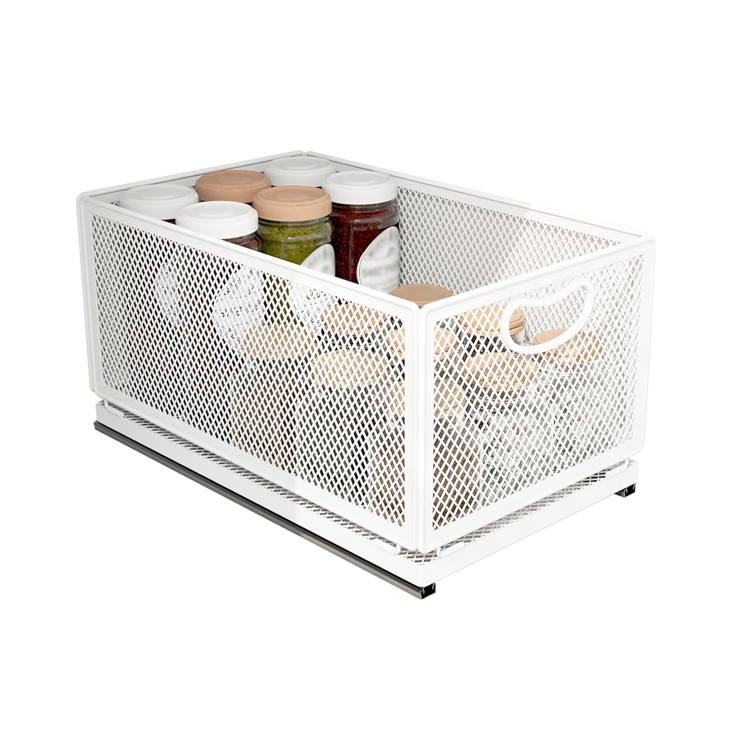 Sliding Cabinet Basket Organizer - Self-Adhesive Pull-Out Drawers For Pantry, Kitchen, Bathroom