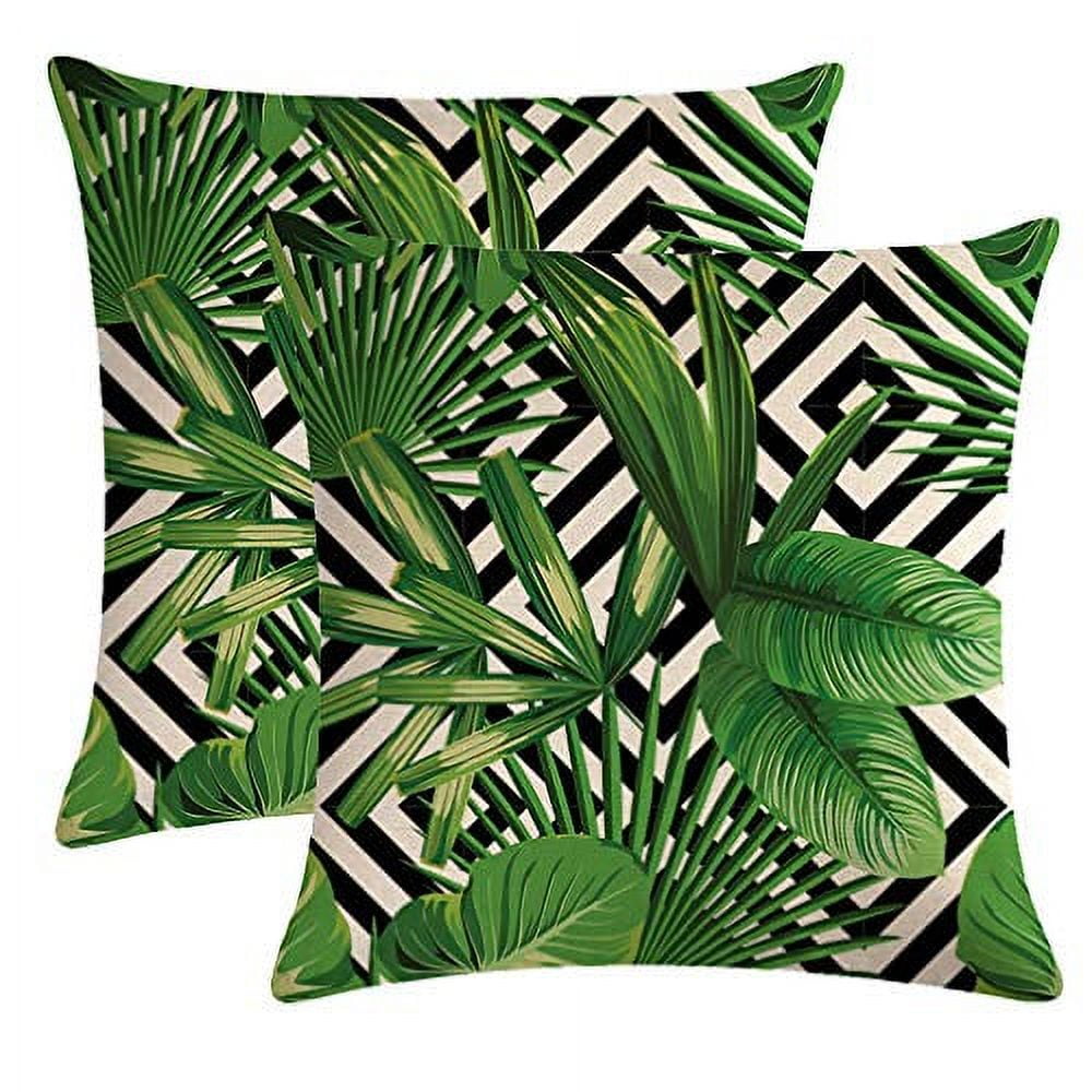 Black White And Green Tropical Leaf Throw Pillow Cover Black White And Green Tropical Leaf Throw Pillow Cover