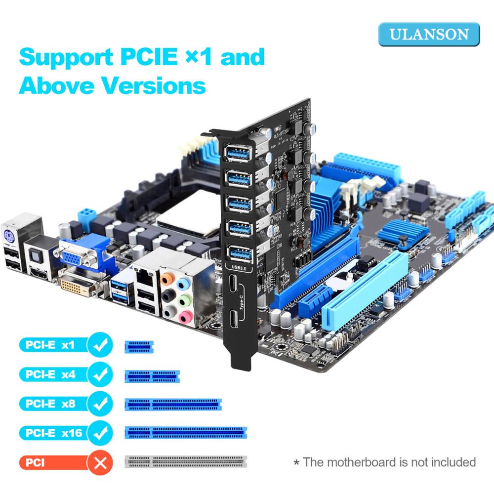 ULS PCIe USB3.0 Card 7Port Type C (2) TypeA (5) With FL1100 Chip