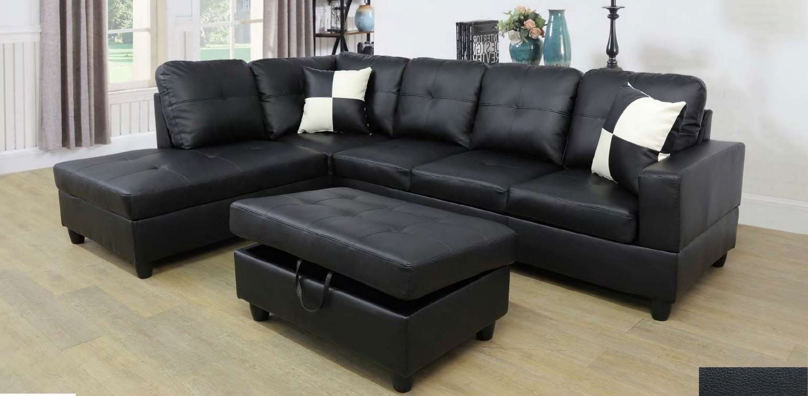 ULT Classic Black Faux Leather Sectional Sofa, Left Facing Chaise, 74.5 ...