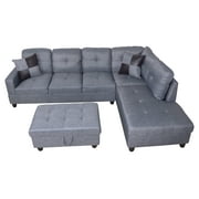 ULT Gray MicroFiber Sectional Sofa, Right Facing Chaise, 74.5D x 103.5W x 35H