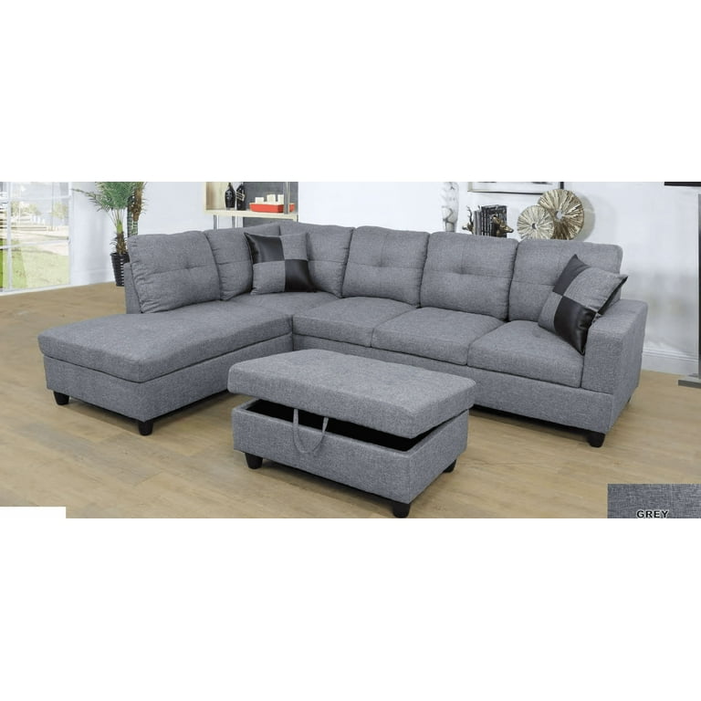 ULT Gray Microfiber Sectional Sofa Left Facing Chaise 74.5