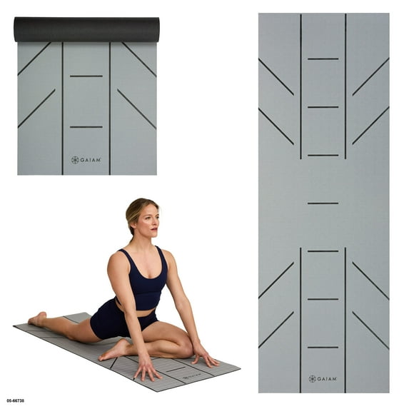 Gaiam Ultra-Sticky Alignment Yoga Mat, Granite, 6mm Thickness, Made from PVC