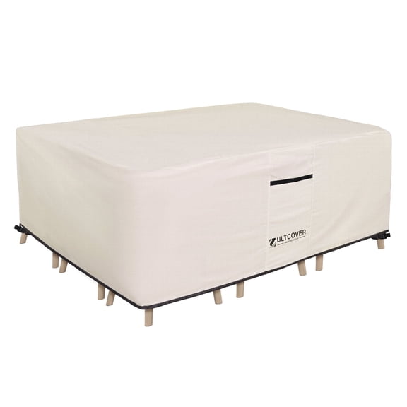 ULTCOVER Smart Selection Patio Furniture Cover Fits Tables up to 111" x 74" with 8 Chairs Waterproof Dustproof UV-Resistant Patio Table Cover,Beige