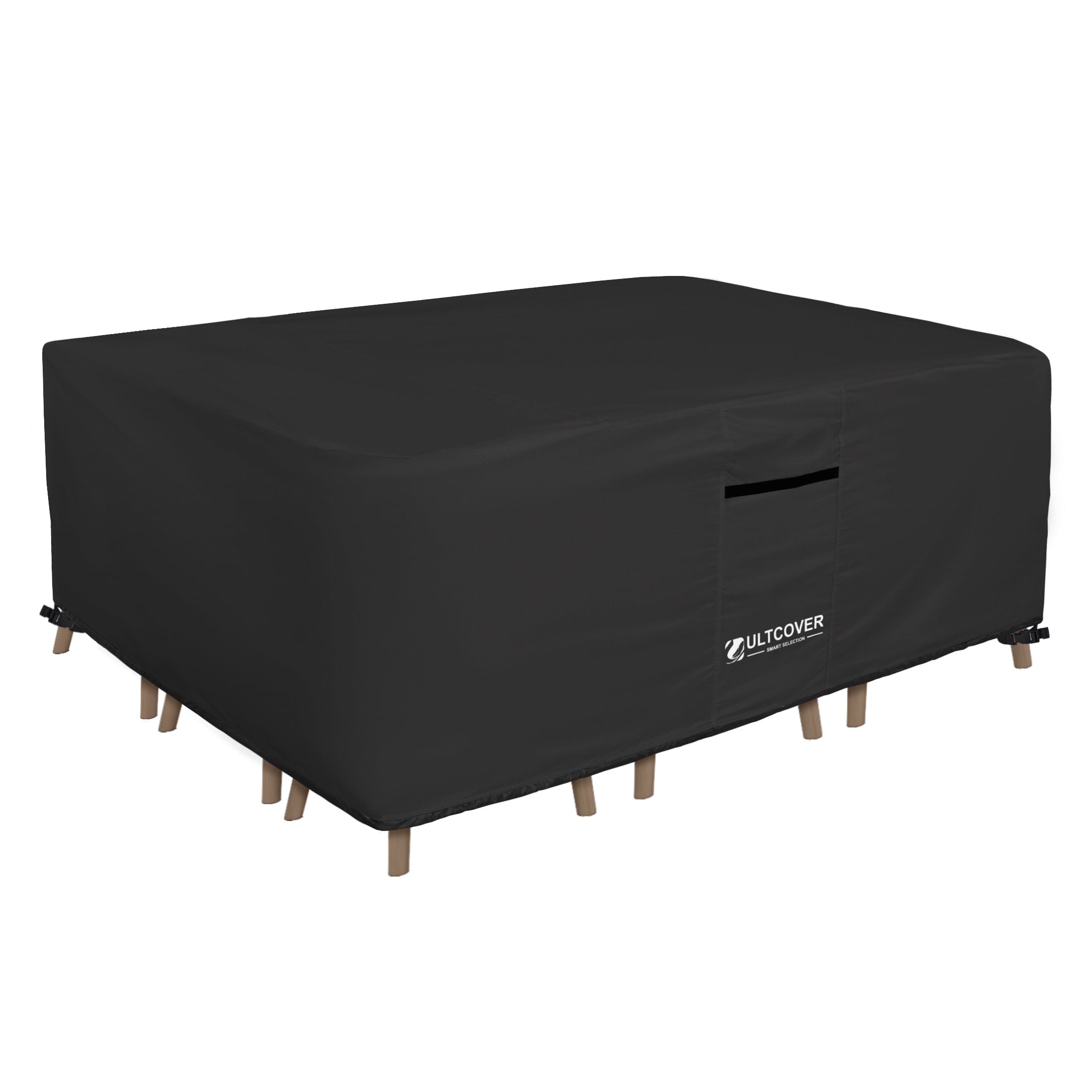 ULTCOVER Smart Selection Patio Furniture Cover Fits Tables up to 111" x 74" with 8 Chairs Waterproof Dustproof UV-Resistant Patio Table Cover,Black