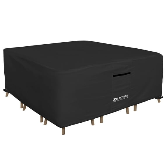 ULTCOVER Smart Selection Patio Furniture Cover Fits Tables up to 86" x 86" with 6 Chairs Waterproof Dustproof UV-Resistant Patio Table Cover,Black