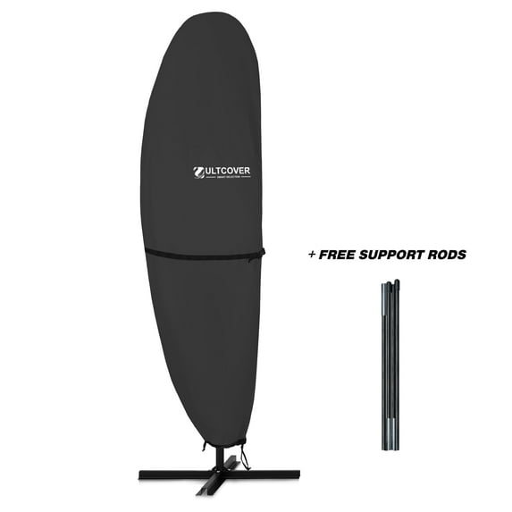 ULTCOVER Smart Selection Patio Umbrella Cover 7.5'-11.5' Fits Cantilever Offset Umbrella 420D Waterproof Dustproof Banana Style with Support Rods