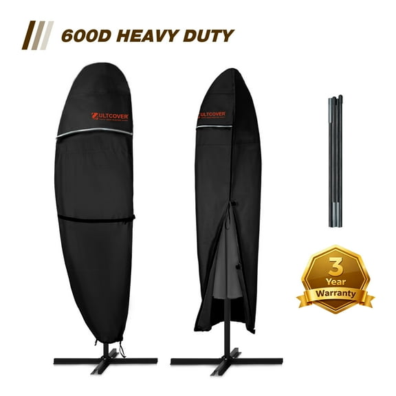 ULTCOVER Smart Selection Patio Umbrella Cover Heavy Duty 600D PVC Oxford Waterproof Sun & Tear Resistant - Fits Cantilever Offset Umbrella 7.5-11.5 feet