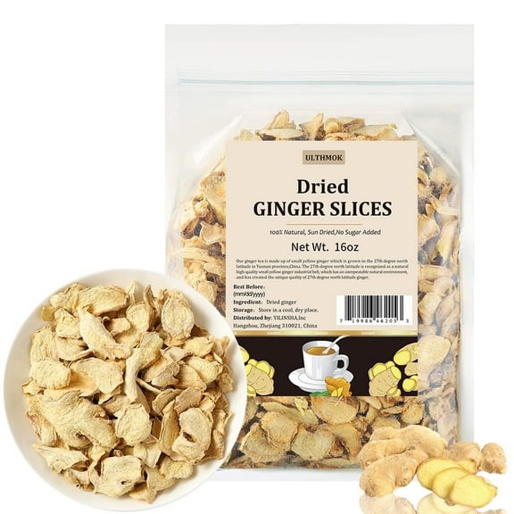 ULTHMOK Ginger Root Dried Slices, 1 Lb, No Sugar Added