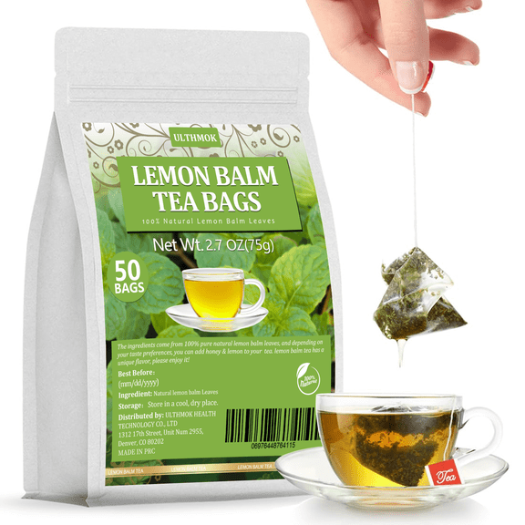ULTHMOK Lemon Balm Leaf Tea, 50 Bags. Made with 100% Natural Lemon Balm Leaves Herbal Tea, No Additive