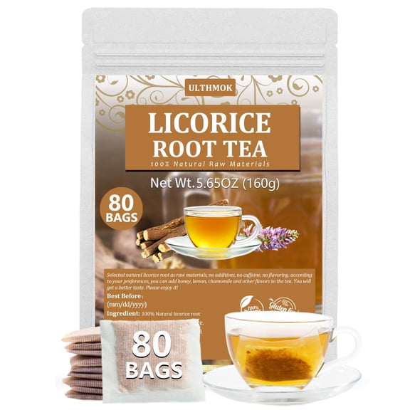 ULTHMOK Licorice Root Tea Bags, Made with 100% High Sweetness Wild Licorice Root, No Additives & Caffeine Free.
