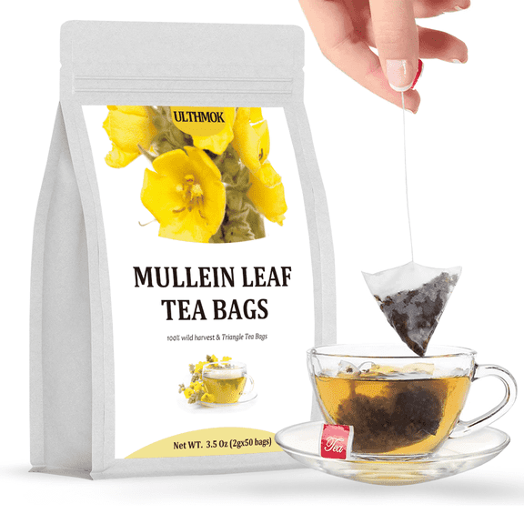 ULTHMOK 50 Mullein Leaf Tea Bags. Made with 100% Pure Mullein Leaves, Herbal Tea,Three-dimensional triangle bag