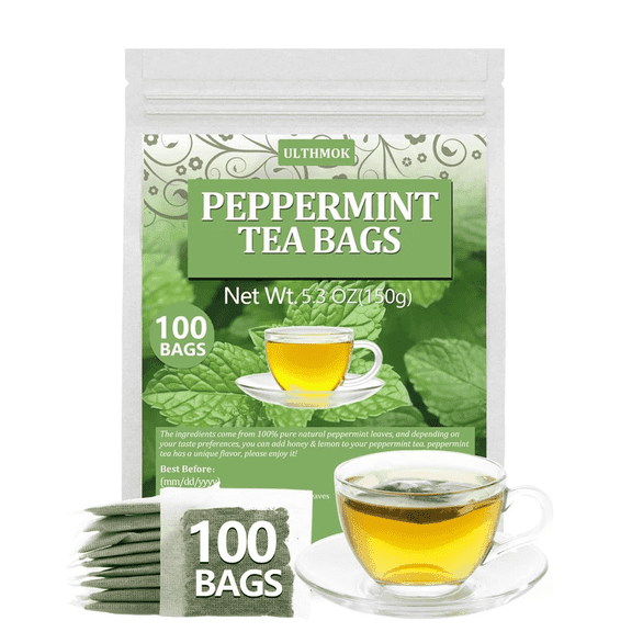 ULTHMOK Peppermint Tea Bags, 100 Count，Natural Mint Leaf Herbal Tea