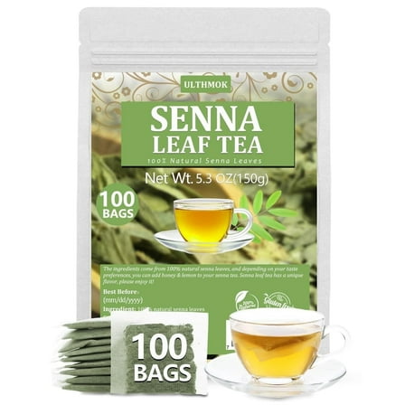 ULTHMOK Senna 100 Tea Bags, Made with 100% Natural Senna Leaves, No Additives & Caffeine Free