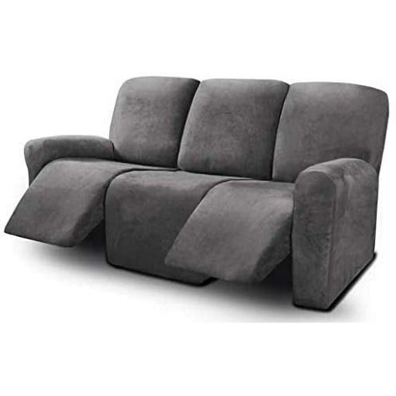 Ultimate Decor 8-Pieces Recliner Sofa Covers Velvet Stretch Reclining Couch Covers for 3 Cushion Reclining Sofa Slipcovers Furniture Covers Thick Soft Washable (Dark Gray)