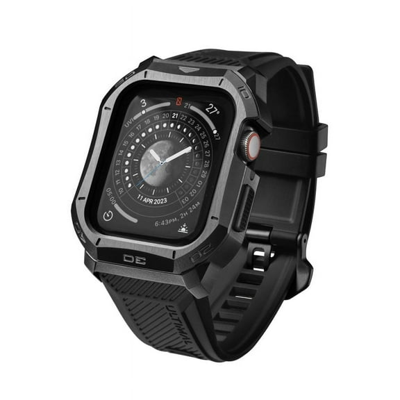 ULTIMAL Adjustable Compatible with Apple Watch Bands 49mm/45mm/44mm, Rugged Sports Band with Heavy Duty Stainless Steel Bumper Case, Metal Replacement Band for Series 4/5/6/7/8/9/SE/SE2/Ultra 1/2