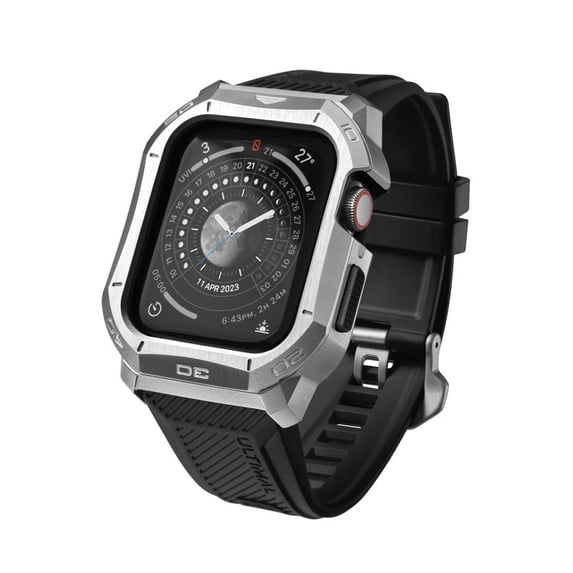 ULTIMAL Adjustable Compatible with Apple Watch Bands 49mm/45mm/44mm, Rugged Sports Band with Heavy Duty Stainless Steel Bumper Case, Metal Replacement Band for Series 4/5/6/7/8/9/SE/SE2/Ultra 1/2