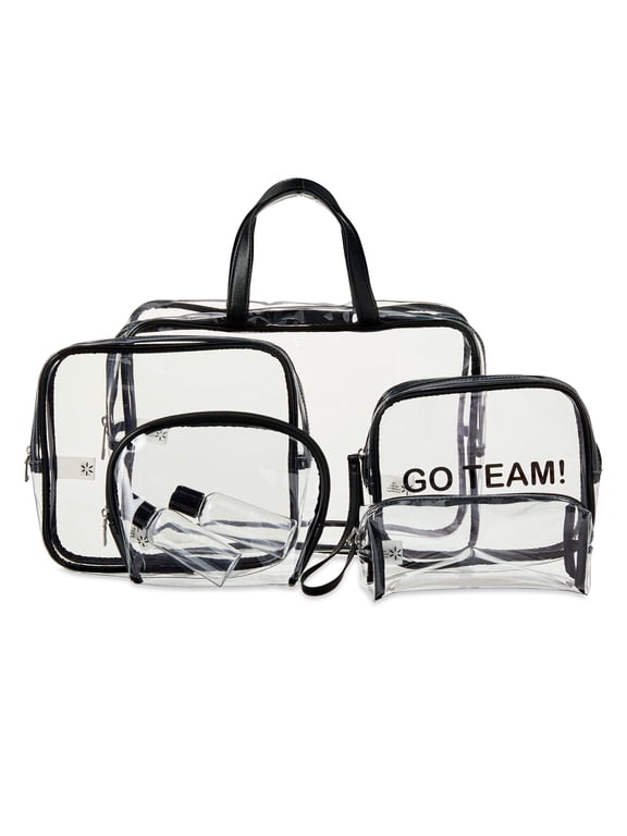 7-Piece PVC Toiletry Travel Bag Set, Clear and Black