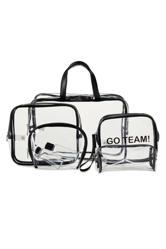 7-Piece PVC Toiletry Travel Bag Set, Clear and Black