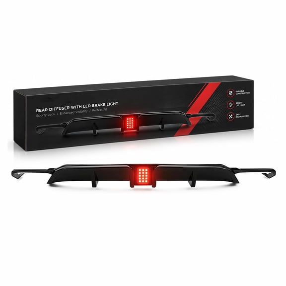 ULTIMATEMOTORSPORTS Rear Bumper Diffuser w/Corner Winglet Trim Kit Compatible with 2022-2026 Civic Hatchback Sport Touring FL1/FL2 5DR w/Rectangle LED Brake Red Light Smoke High-gloss Blacked-out