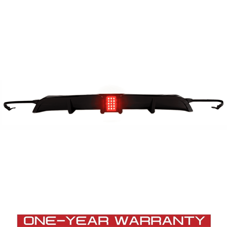 ULTIMATEMOTORSPORTS Rear Bumper Diffuser w/Corner Winglet Trim Kit Compatible with 2022-2026 Civic Hatchback Sport Touring FL1/FL2 5DR w/Rectangle LED Brake Red Light Smoke High-gloss Blacked-out