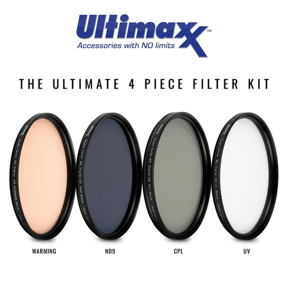 ULTIMAXX 49mm 4 Piece Multi Coated HD Filter Kit 95mm (UV, CPL, Warming, ND9)