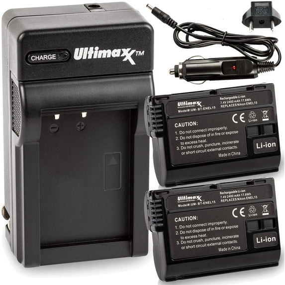 ULTIMAXX Travel Charger + Replacement battery for Nikon ENEL15 - 2400 mah