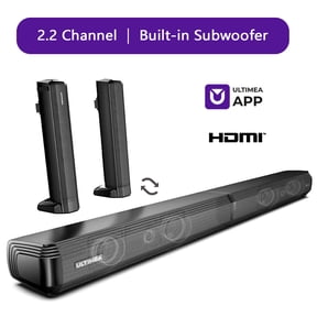 ULTIMEA 2.2ch Sound Bar for TV, Built-in Dual Subwoofer, 2 in 1 Separable Bluetooth 5.3 Soundbar , Bassmax Adjustable TV Surround Sound Bar, HDMI-ARC/Optical/Aux Home Theater Speakers, Wall Mount