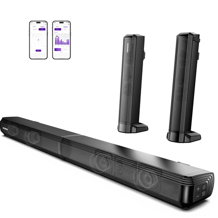 ULTIMEA 2.2ch Sound Bar for TV, Built-in Dual Subwoofer, 2 in 1 Separable Bluetooth 5.3 Soundbar , Bassmax Adjustable TV Surround Sound Bar, HDMI-ARC/Optical/Aux Home Theater Speakers, Wall Mount