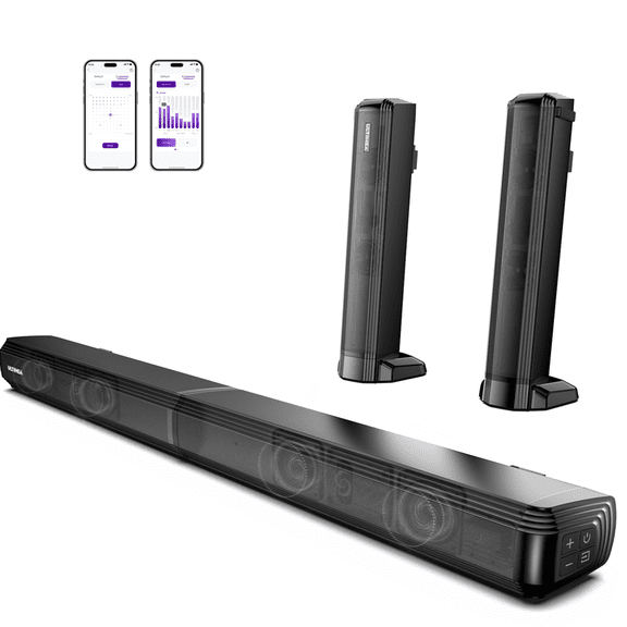 ULTIMEA 2.2ch Sound Bar for TV, Built-in Dual Subwoofer, 2 in 1 Separable Bluetooth 5.3 Soundbar , Bassmax Adjustable TV Surround Sound Bar, HDMI-ARC/Optical/Aux Home Theater Speakers, Wall Mount