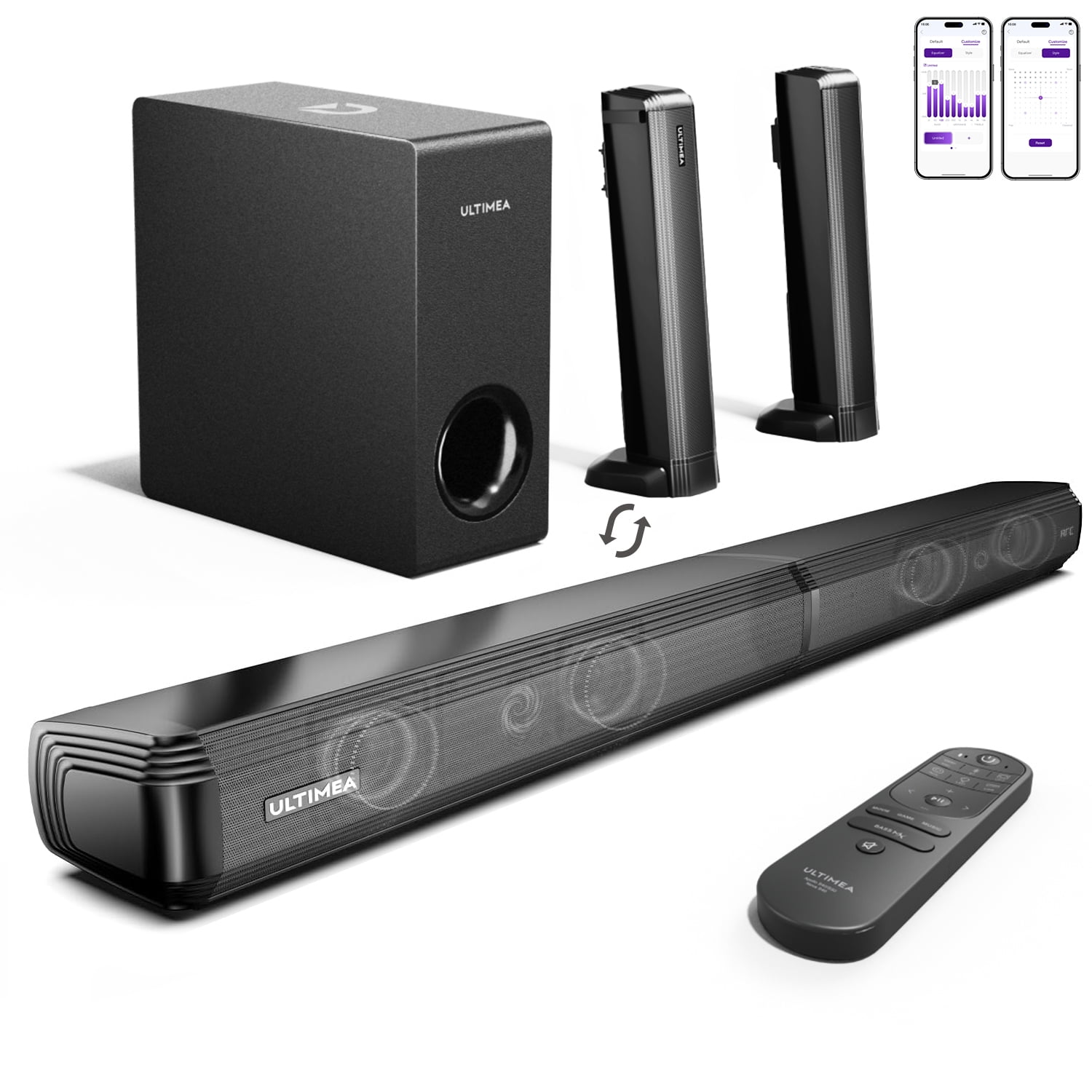ULTIMEA 4.1ch Sound Bar for Smart TV with Subwoofer, 2-in-1 Detachable ...