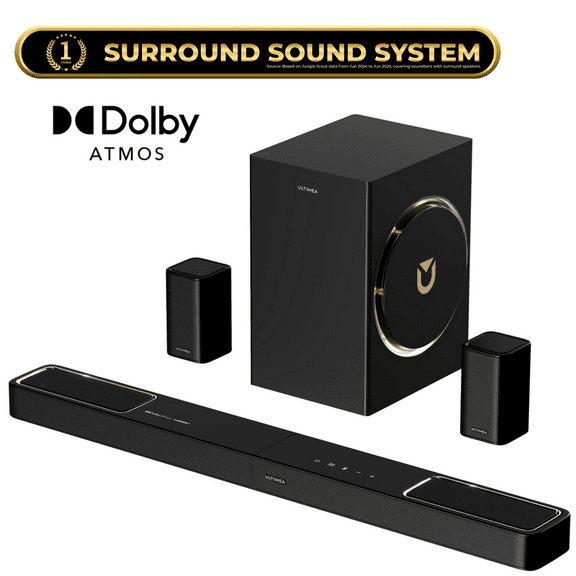 ULTIMEA 5.1.2ch Sound Bar with Dolby Atmos, Surround Sound System for TV with 2 Surround Speakers, Sound Bar for Smart TV, Soundbar with Subwoofer for Home Theater, HDMI eARC, Skywave F40 Boom SE