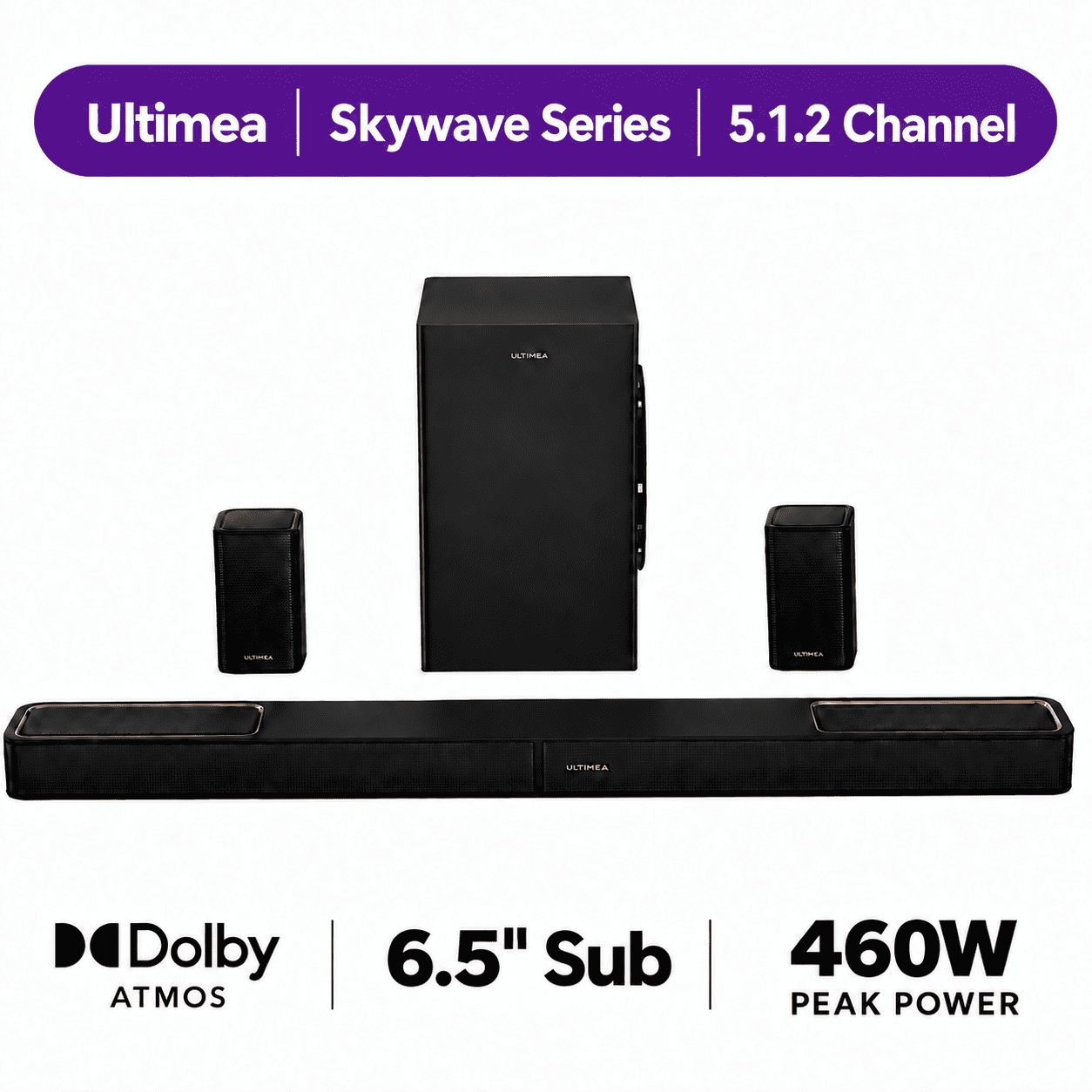 ULTIMEA 5.1.2ch Sound Bar with Dolby Atmos, Surround Sound System for TV with 2 Surround Speakers, Sound Bar for Smart TV, Soundbar with Subwoofer for Home Theater, HDMI eARC, Skywave F40 Boom SE