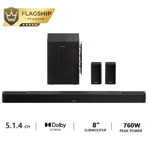 ULTIMEA 5.1.4ch Sound Bar with Dolby Atmos, Surround Sound System for TV with 2 Surround Speakers, Sound Bar for Smart TV, Soundbar with Subwoofer for Home Theater, HDMI eARC, Skywave Series