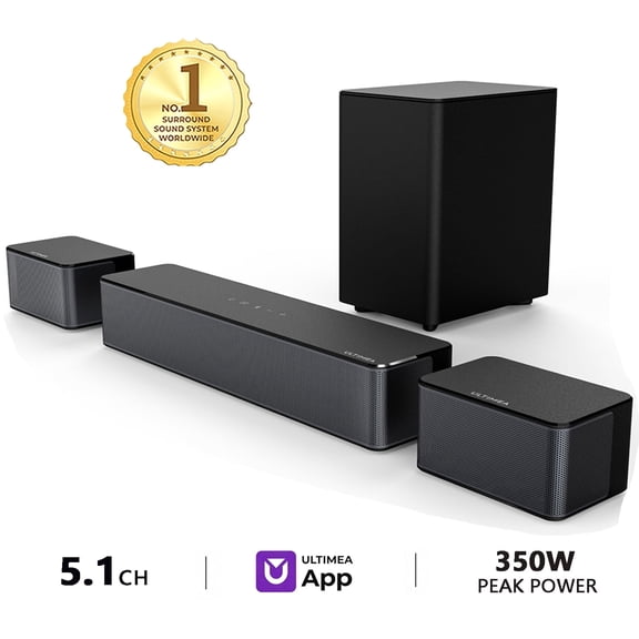 ULTIMEA 5.1 Surround Sound Bar, Virtual Surround Sound System, 350W Sound bar for TV with Wireless Subwoofer and Rear Speakers, 3D Surround and Bass Adjustable, Poseindon M3T