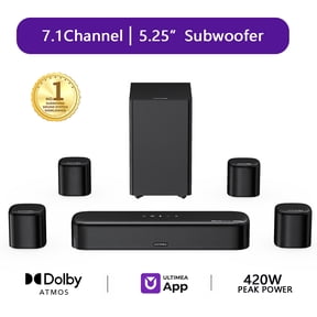 ULTIMEA 7.1ch Soundbar with Dolby Atmos for TV, Surround Sound System with 5.25" Subwoofer, VoiceMX, BassMX, 4 Surround Speakers, 420W Peak Power, HDMI eARC, APP Control, Aura S5T