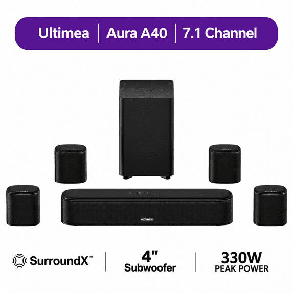 ULTIMEA 7.1ch Virtual Surround Sound Bar, Soundbar for Smart TV with Subwoofer, OPT/AUX/BT, Aura A40