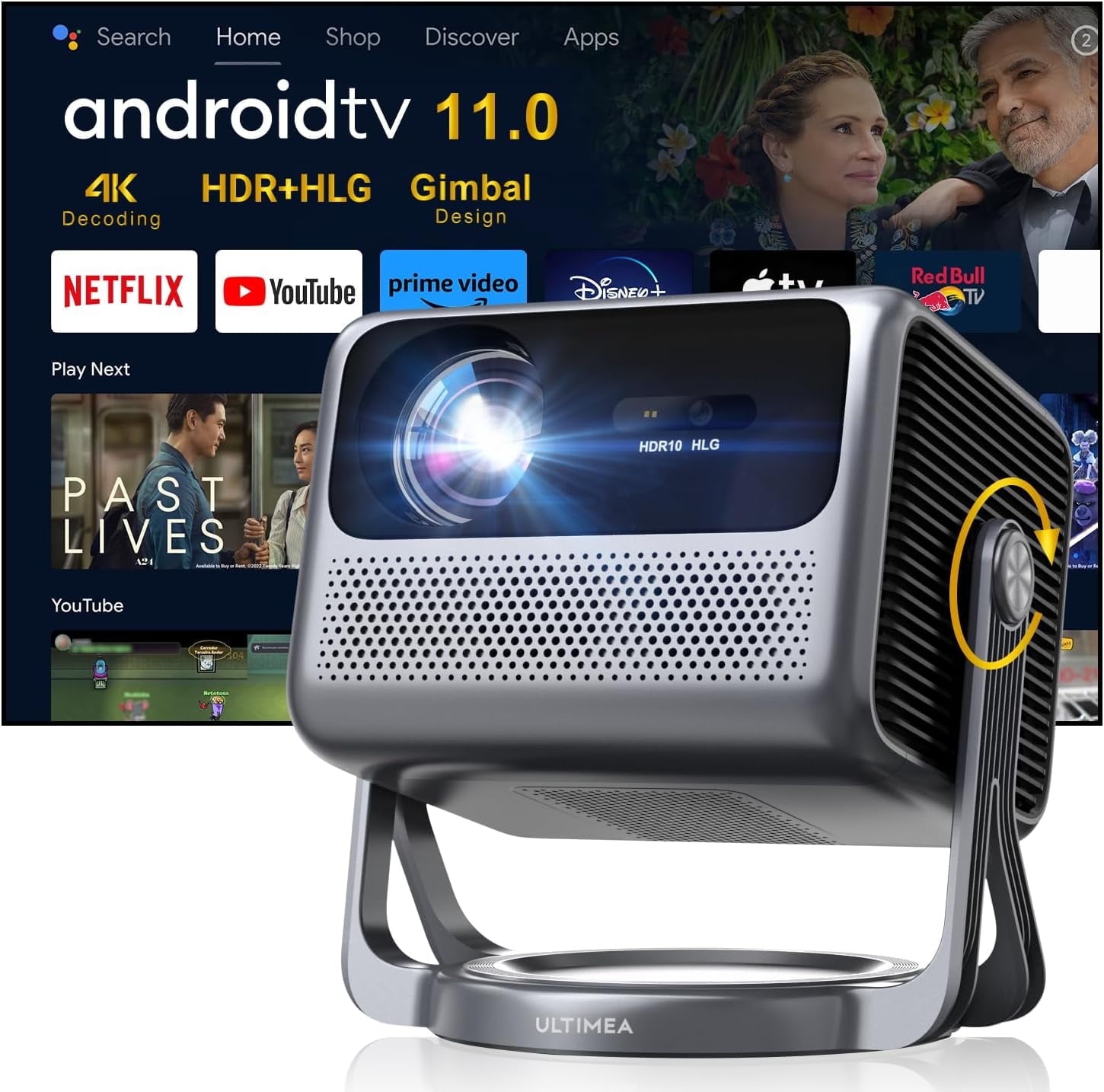 ULTIMEA Projector 4K Decoding Android TV 11.0 with Netflix, Dolby Audio, HDR+HLG, 600 ANSI, 5G WiFi Bluetooth 5.3