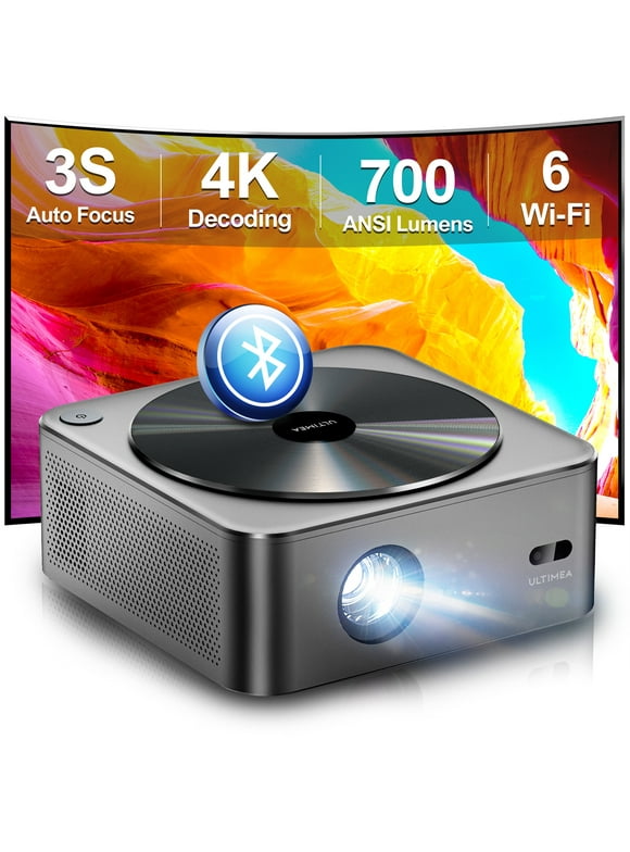 ULTIMEA Smart 4K Decoding & HDR 10 Projector, 700 ANSI Lumens WiFi 6 Bluetooth Projector, Versatile OS, Object Avoidance, Screen Adaption, 3S Auto Focus + 6D Keystone Movie Projector for iOS, Android