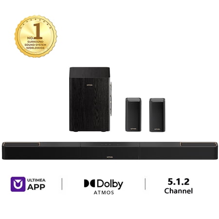 ULTIMEA 5.1.2ch Sound Bar with Dolby Atmos, Surround Sound System for TV with 2 Surround Speakers, Sound Bar for Smart TV, Soundbar with Subwoofer for Home Theater, BT 5.4, HDMI eARC, Skywave Series