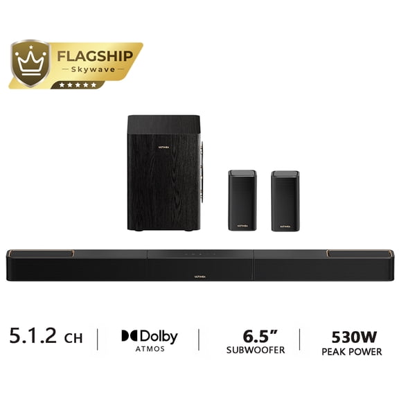 ULTIMEA 5.1.2ch Sound Bar with Dolby Atmos, Surround Sound System for TV with 2 Surround Speakers, Sound Bar for Smart TV, Soundbar with Subwoofer for Home Theater, BT 5.4, HDMI eARC, Skywave Series