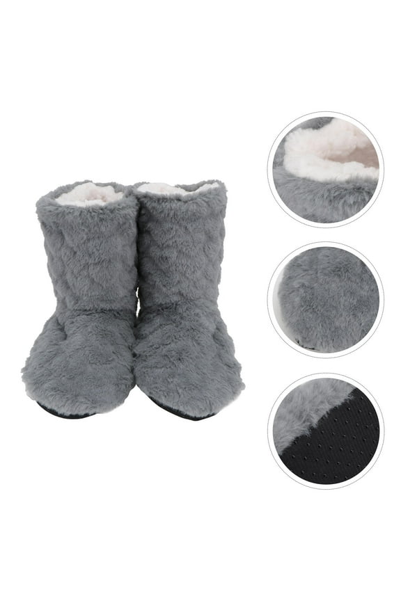 1 Pair Warm Indoor Floor Shoes Dark Grey Cotton Velvet Dancing Boots for Cold Weather