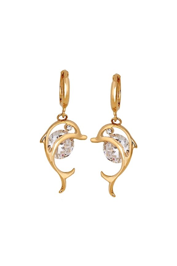1 Pair Women Dolphin Crystal Earrings Jewelry Golden Lead Free Holiday