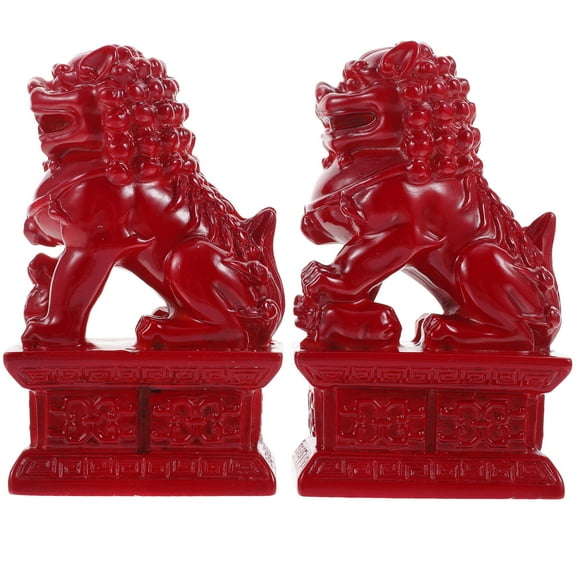 ULTNICE 1 Pair of Decorative Lion Statue Dark Red Resin Symbolic Family