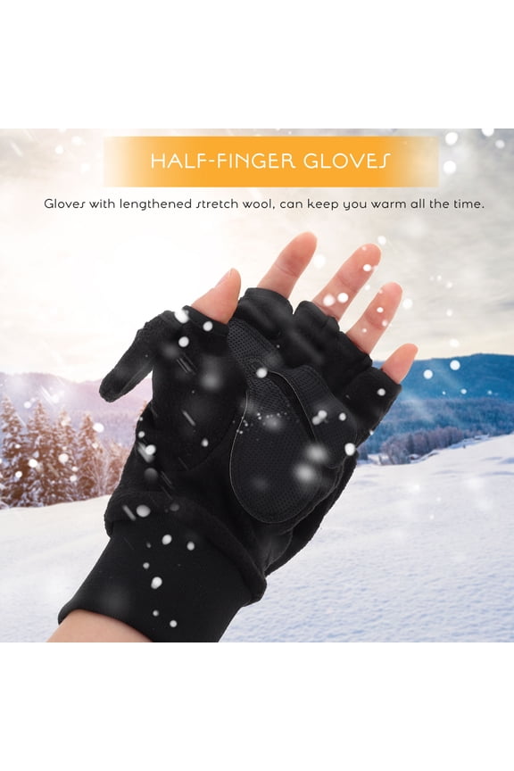 1 Pair of Touchscreen Mittens Black Polar Fleece Non-slip for Winter Activities